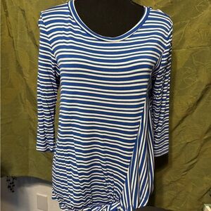 Annabelle Navy & White Striped 3/4 Sleeve Top Knotted Bottom New w/o Tags Sz Sm